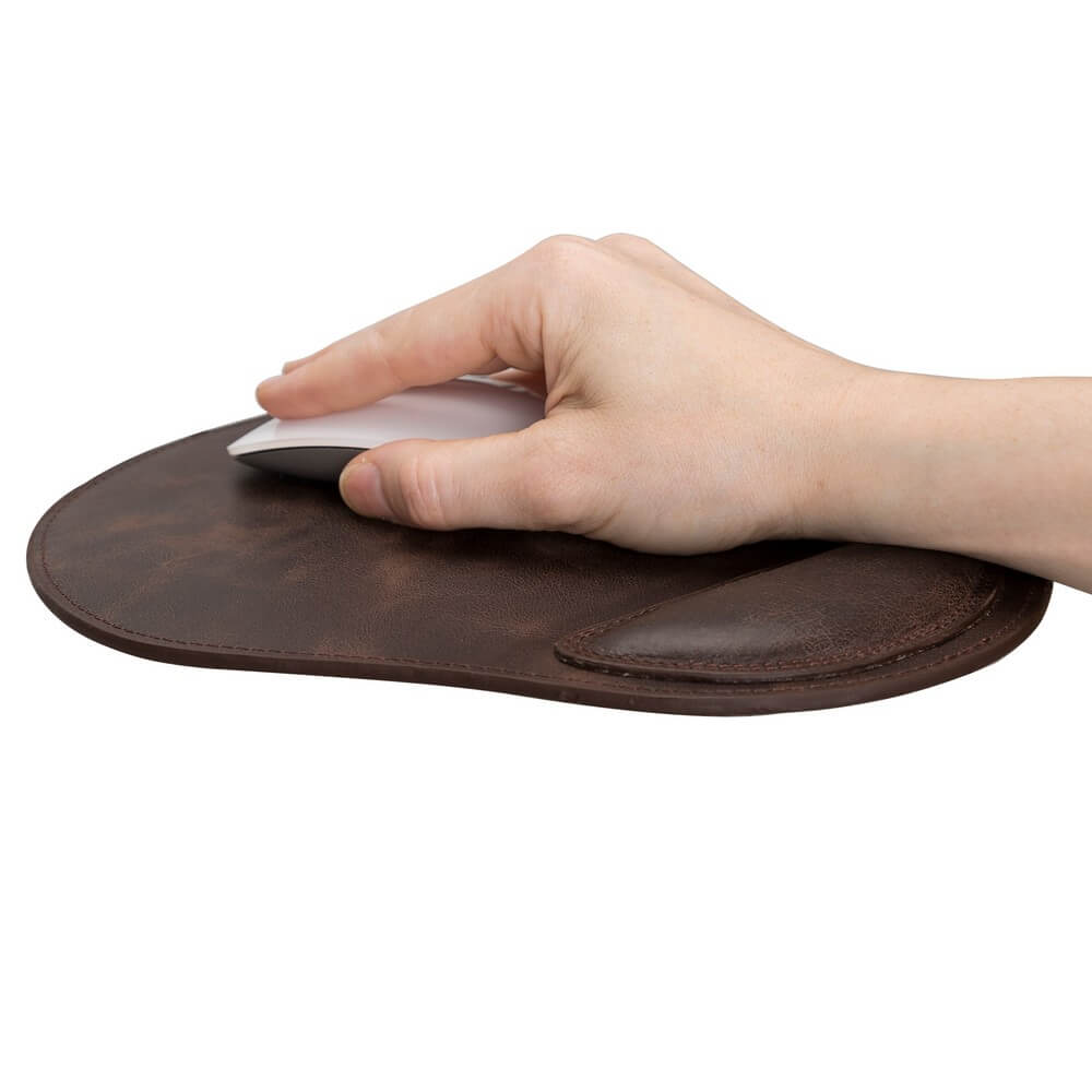 Ergonomic Heavy Brown Luxury Leather Mouse Pad with Wrist Rest Support and anti-slip - Bomonti - 3