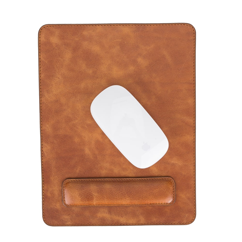Ergonomic Heavy Brown Luxury Leather Mouse Pad with Wrist Rest Support and anti-slip - Bomonti - 3