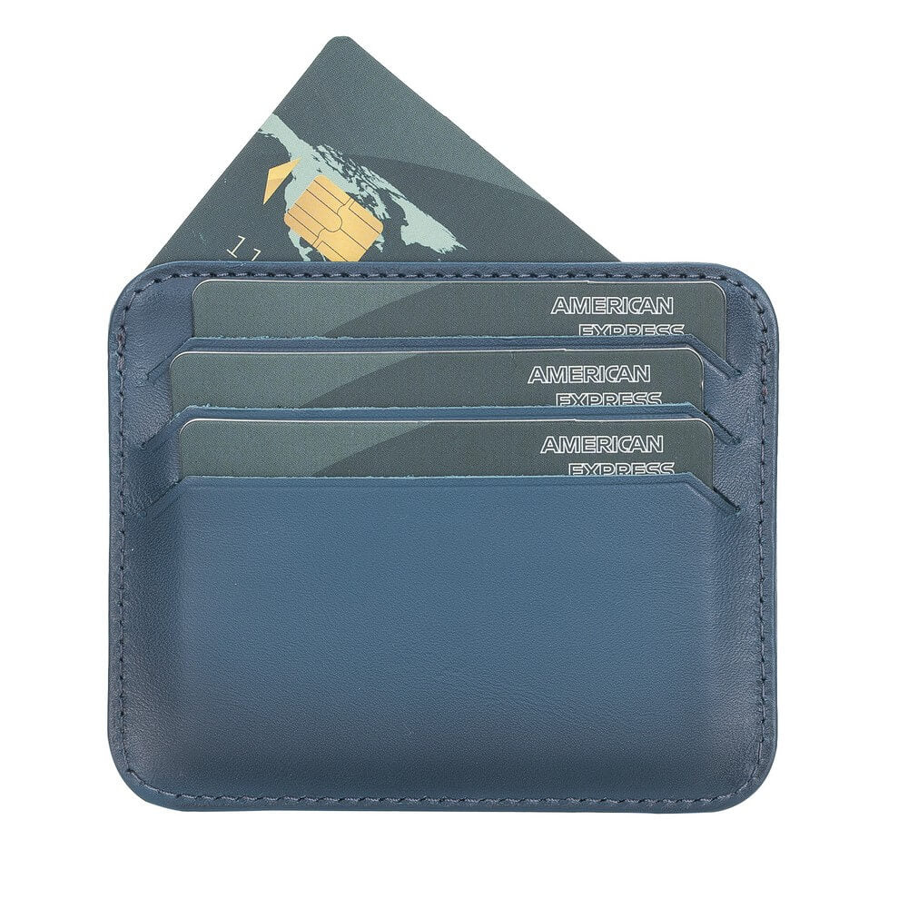 Genuine Navy Blue Leather Slim Card Sleeve - Bomonti - 2
