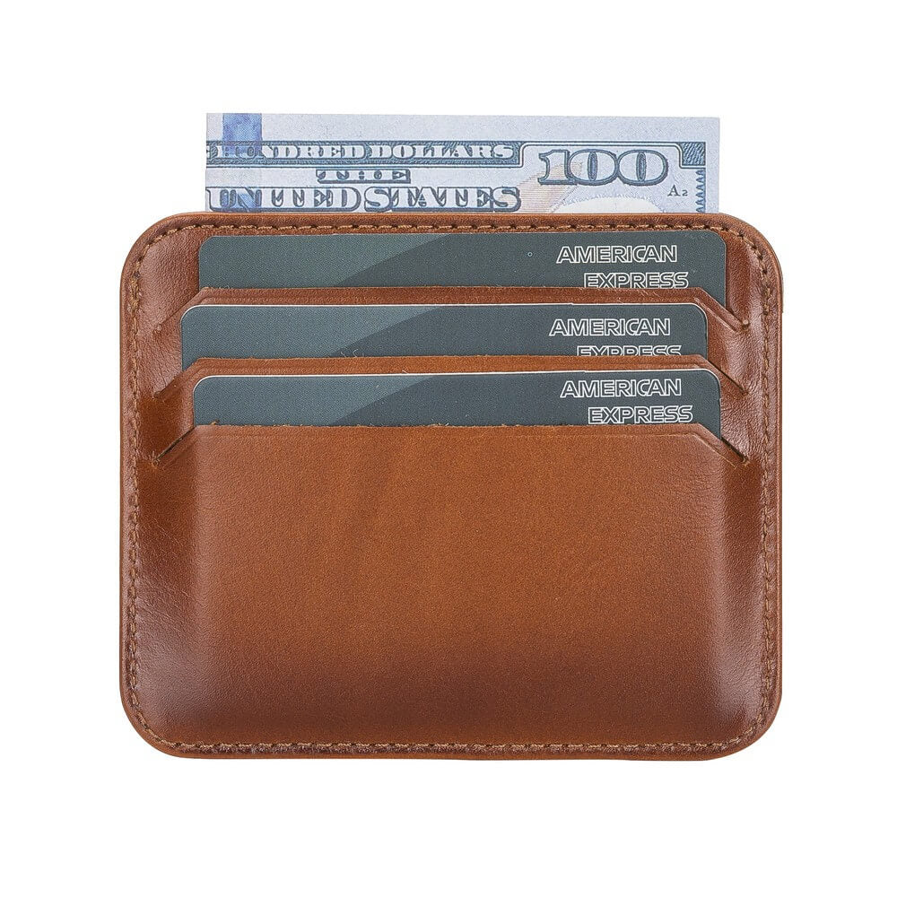 Genuine Golden Brown Leather Slim Card Sleeve - Bomonti - 2
