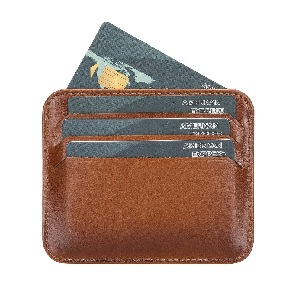 Genuine Golden Brown Leather Slim Card Sleeve - Bomonti - 3
