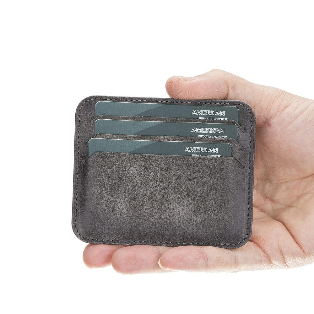 Genuine Gray Leather Slim Card Sleeve - Bomonti - 1
