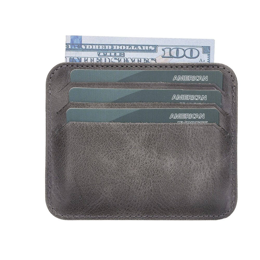 Genuine Gray Leather Slim Card Sleeve - Bomonti - 2