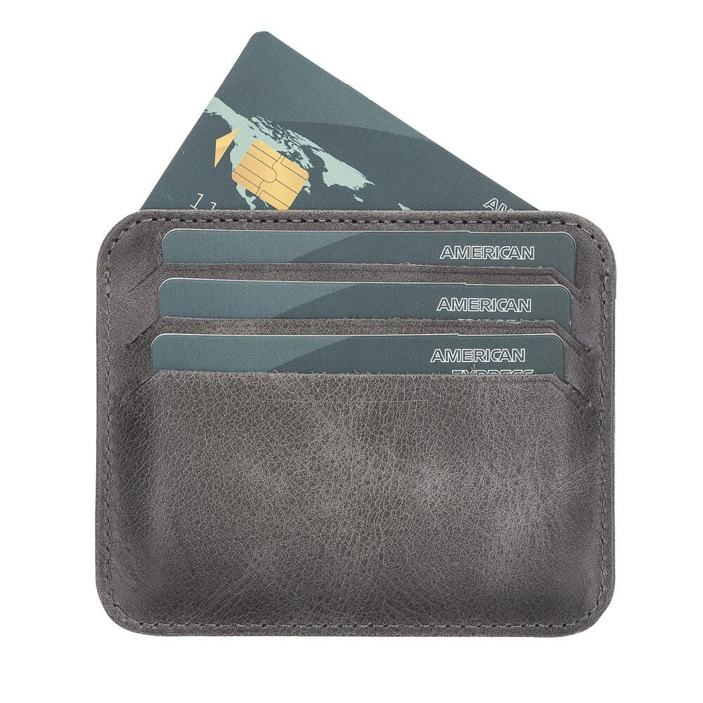 Genuine Gray Leather Slim Card Sleeve - Bomonti - 3