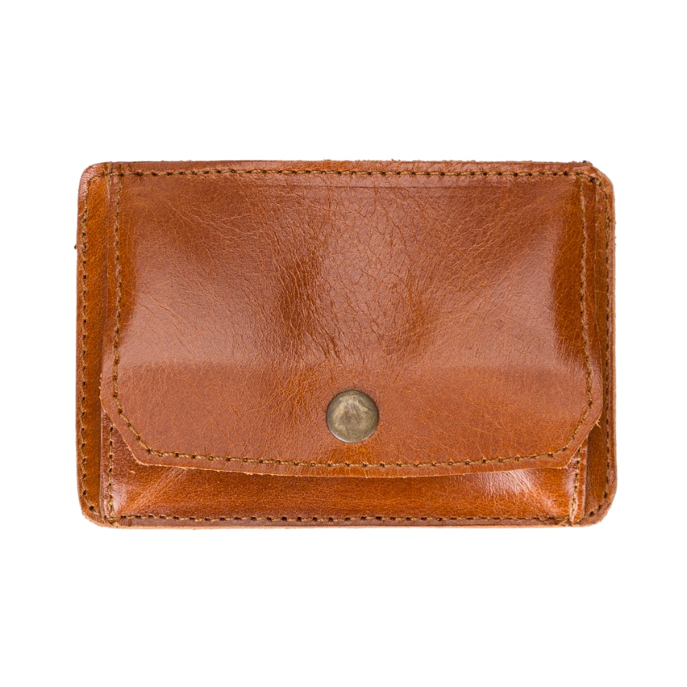 Golden Brown Leather Minimalist Coin Wallet Purse - Bomonti - 1