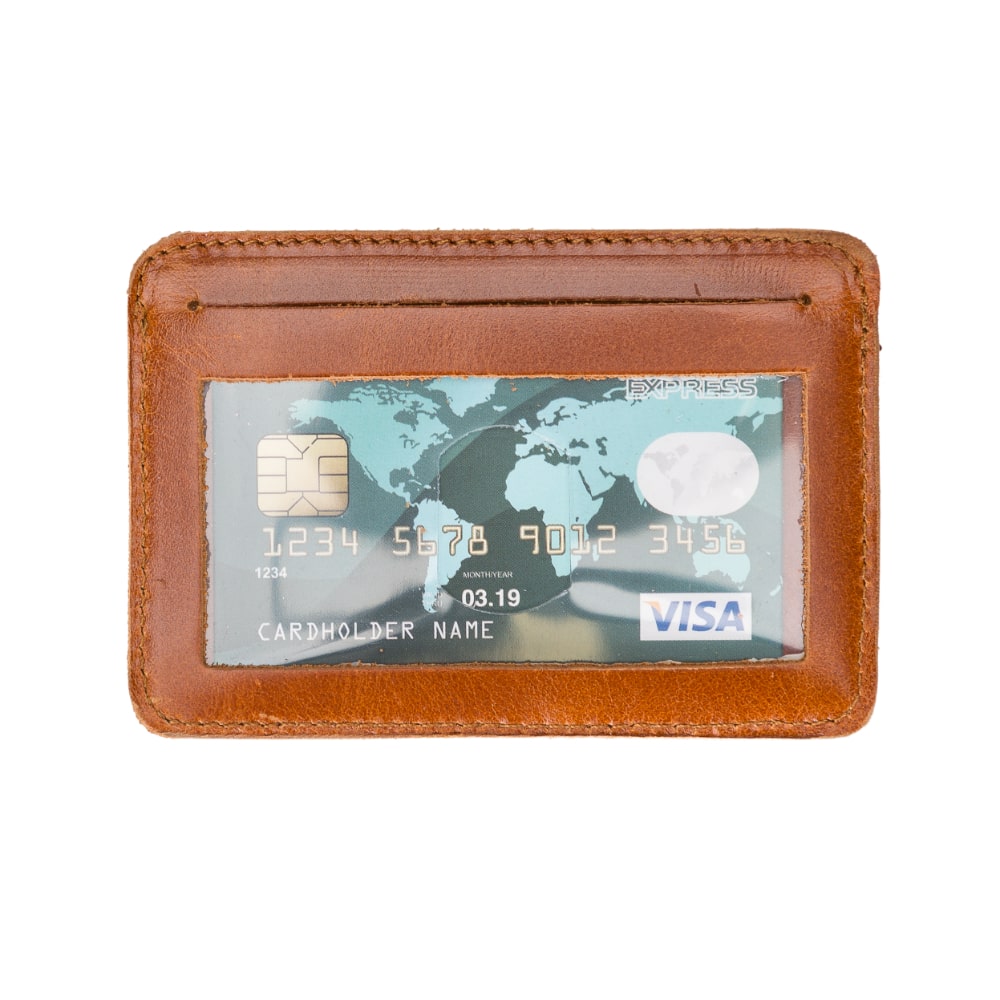 Golden Brown Leather Minimalist Coin Wallet Purse - Bomonti - 2