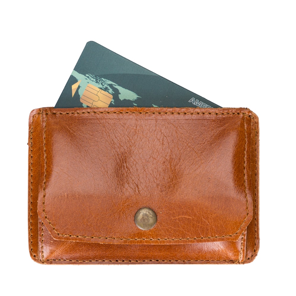 Golden Brown Leather Minimalist Coin Wallet Purse - Bomonti - 3