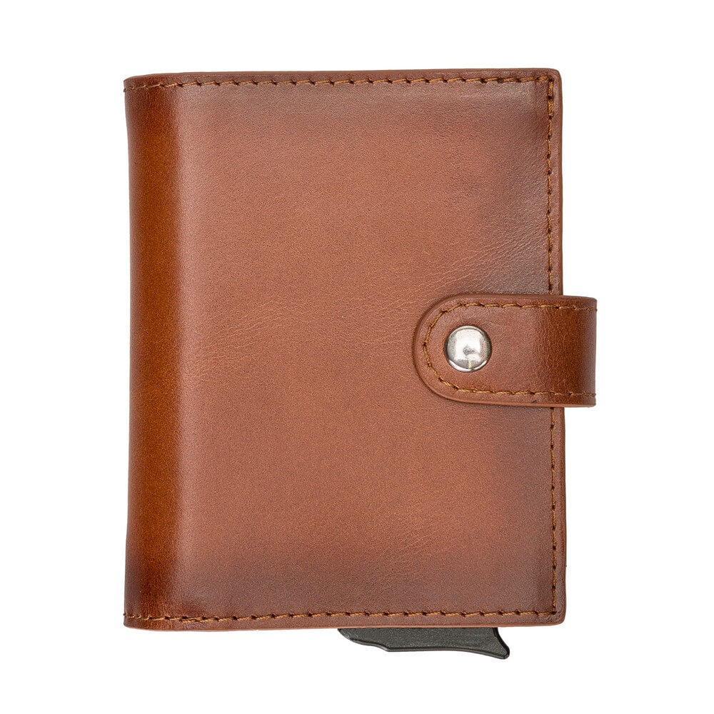 Golden Brown Leather RFID Protection Credit Debit Pop Up Card Holder Wallet Case - Bomonti - 1