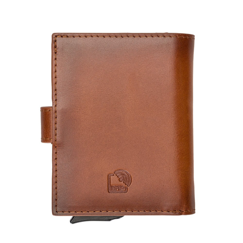 Golden Brown Leather RFID Protection Credit Debit Pop Up Card Holder Wallet Case - Bomonti - 2