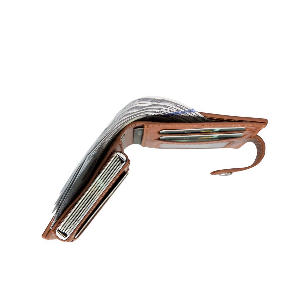 Golden Brown Leather RFID Protection Credit Debit Pop Up Card Holder Wallet Case - Bomonti - 5