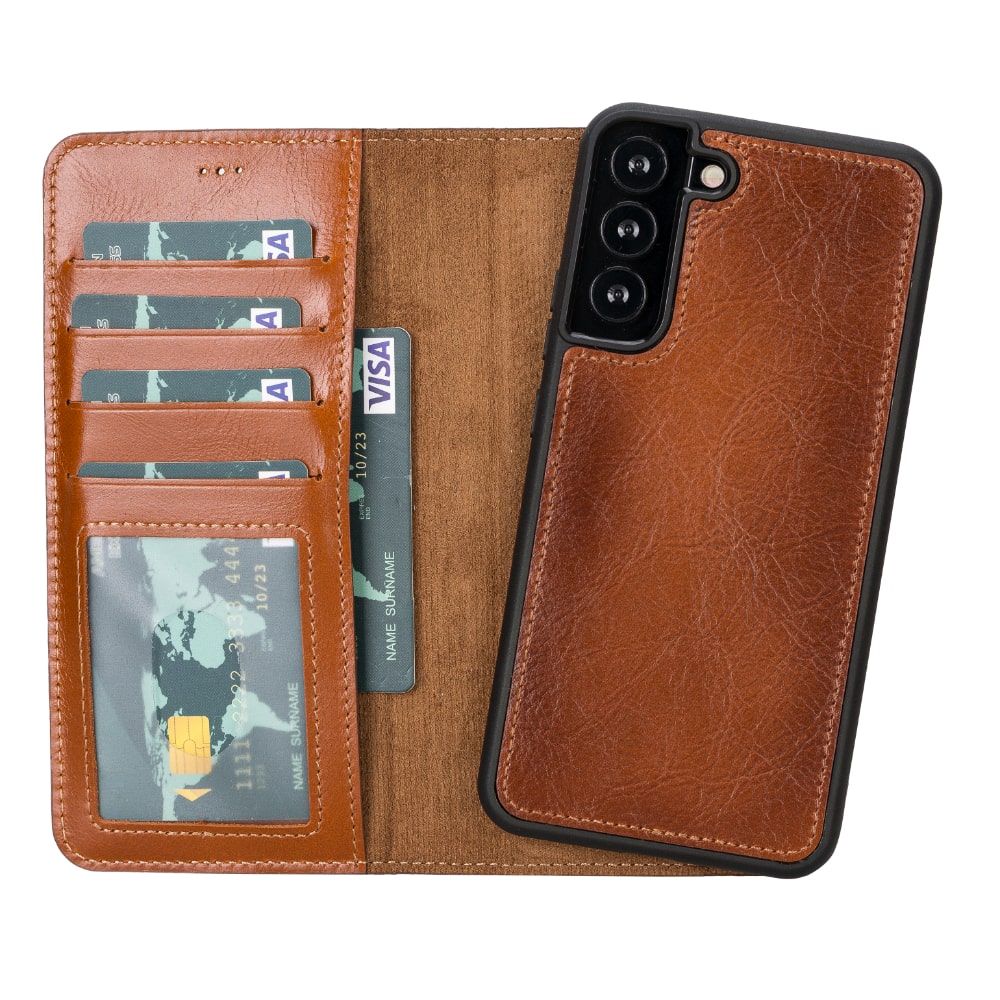 Golden Brown Leather Samsung Galaxy S22+ Wallet Case with Card Holder - Bomonti Leather - 4