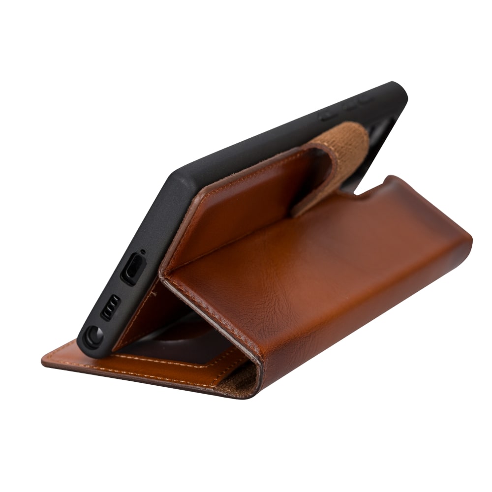 Golden Brown Leather Samsung Galaxy S22 Ultra Wallet Case with S Pen & Card Holder - Bomonti Leather - 7