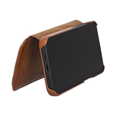 Rostar Golden Brown Leather iPhone 13 Detachable Bi-Fold Wallet Case with Mag Safe & Card Holder - Bomonti - 14