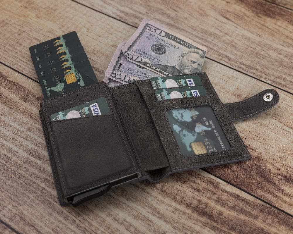 Grey Leather RFID Protection Credit Debit Pop Up Card Holder Wallet Case - Bomonti - 4