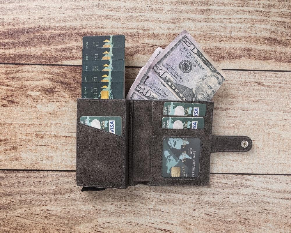 Grey Leather RFID Protection Credit Debit Pop Up Card Holder Wallet Case - Bomonti - 5