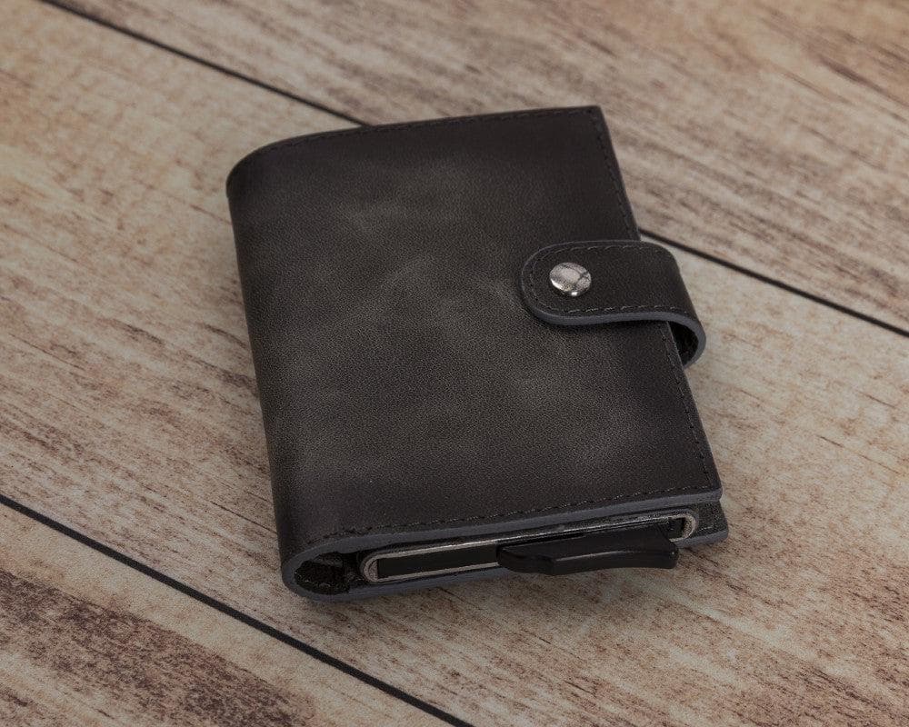 Grey Leather RFID Protection Credit Debit Pop Up Card Holder Wallet Case - Bomonti - 6
