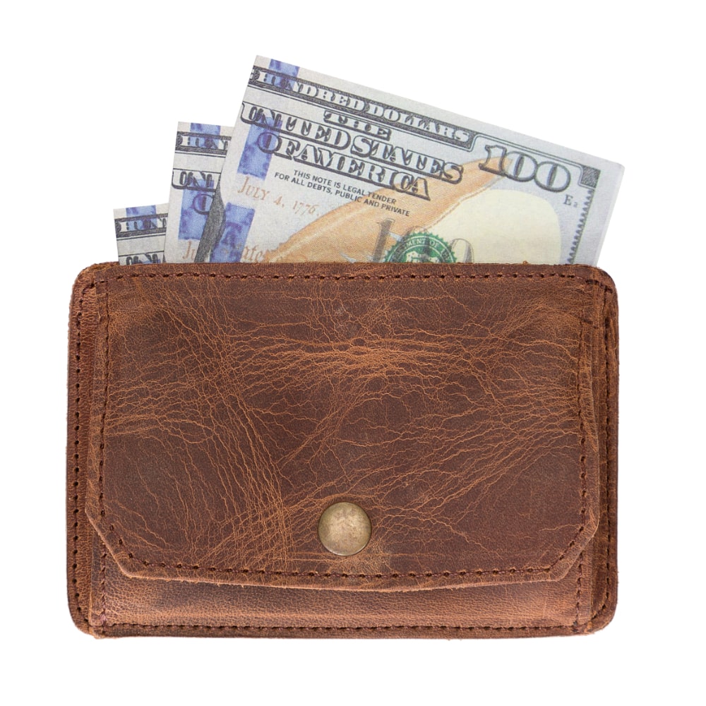 Heavy Brown Leather Minimalist Coin Wallet Purse - Bomonti - 7
