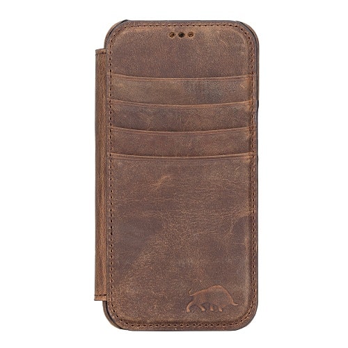 Rostar Tan Brown Leather iPhone 13 Mini Detachable Bi-Fold Wallet Case with MagSafe & Card Holder - Bomonti - 1
