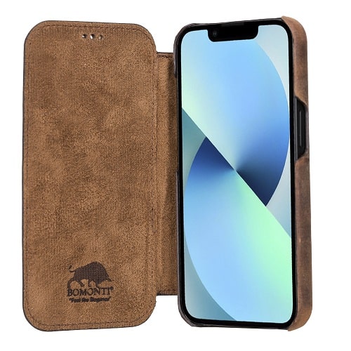Rostar Tan Brown Leather iPhone 13 Mini Detachable Bi-Fold Wallet Case with MagSafe & Card Holder - Bomonti - 10