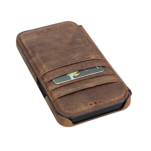 Rostar Tan Brown Leather iPhone 13 Mini Detachable Bi-Fold Wallet Case with MagSafe & Card Holder - Bomonti - 15