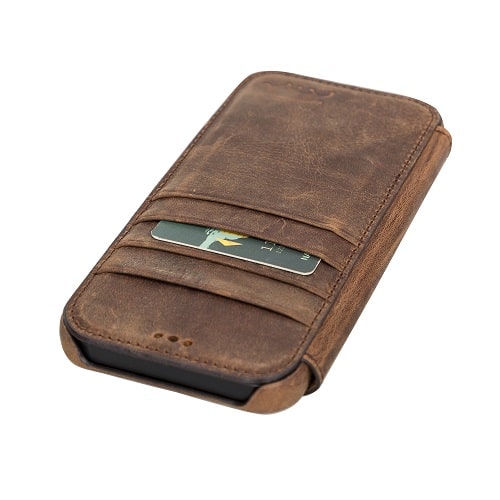 Rostar Tan Brown Leather iPhone 13 Mini Detachable Bi-Fold Wallet Case with MagSafe & Card Holder - Bomonti - 16