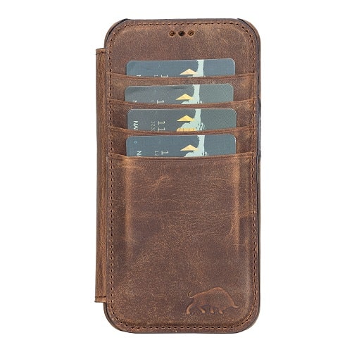Rostar Tan Brown Leather iPhone 13 Mini Detachable Bi-Fold Wallet Case with MagSafe & Card Holder - Bomonti - 2