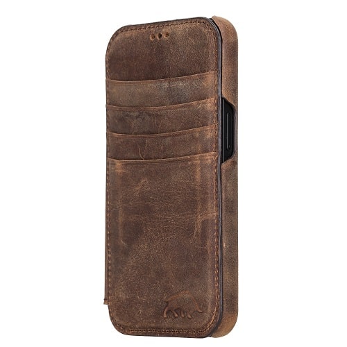 Rostar Tan Brown Leather iPhone 13 Mini Detachable Bi-Fold Wallet Case with MagSafe & Card Holder - Bomonti - 7