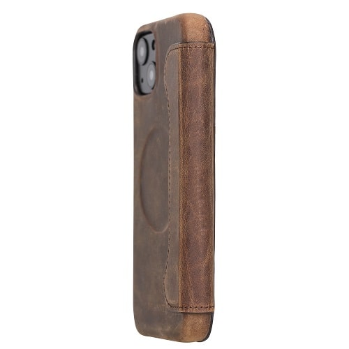 Rostar Tan Brown Leather iPhone 13 Mini Detachable Bi-Fold Wallet Case with MagSafe & Card Holder - Bomonti - 9