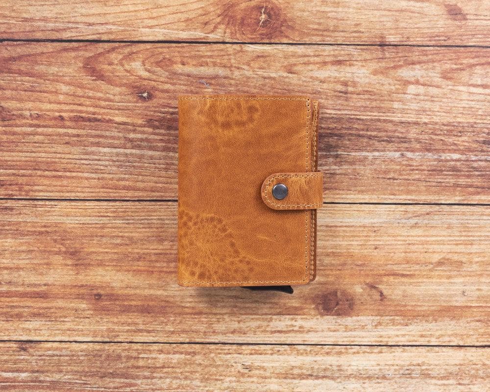 Light Brown Leather RFID Protection Credit Debit Pop Up Card Holder Wallet Case - Bomonti - 1