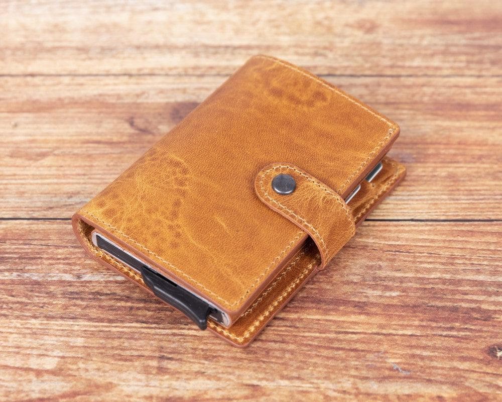 Light Brown Leather RFID Protection Credit Debit Pop Up Card Holder Wallet Case - Bomonti - 2