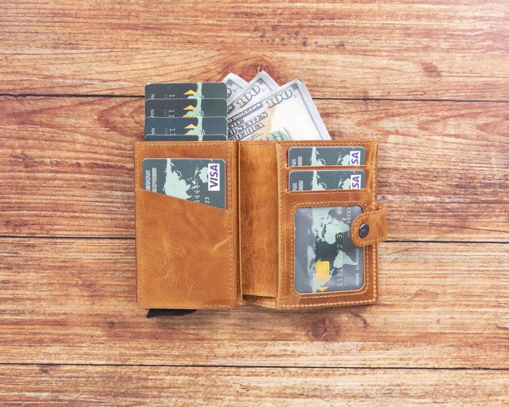 Light Brown Leather RFID Protection Credit Debit Pop Up Card Holder Wallet Case - Bomonti - 3