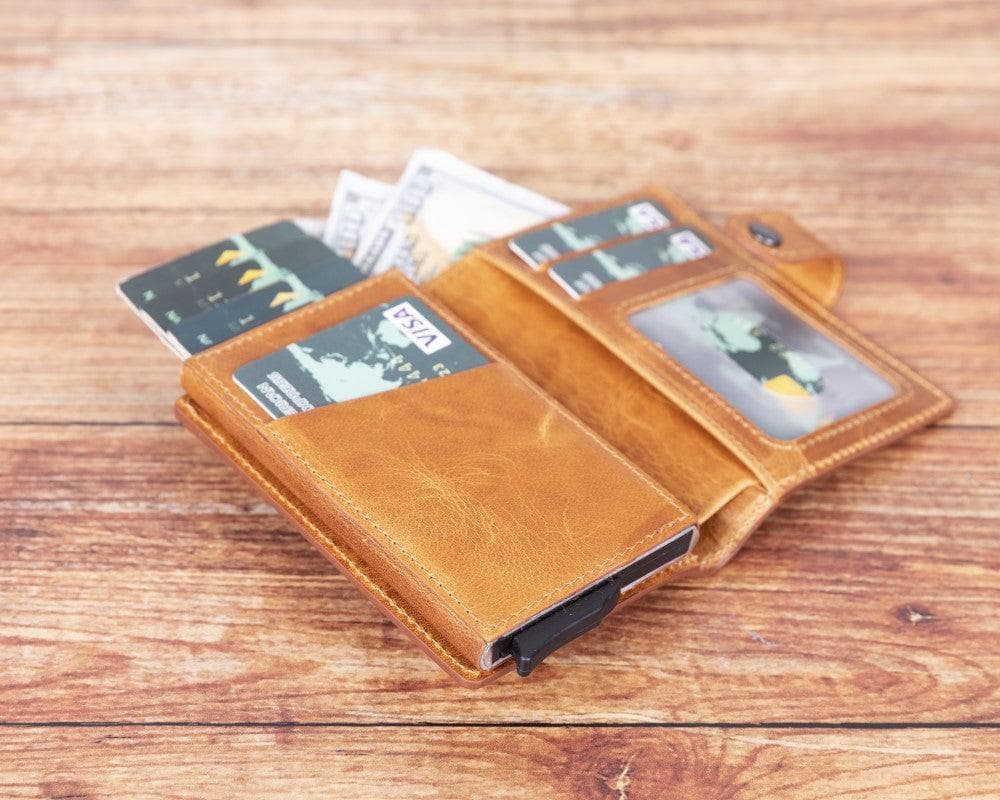 Light Brown Leather RFID Protection Credit Debit Pop Up Card Holder Wallet Case - Bomonti - 4