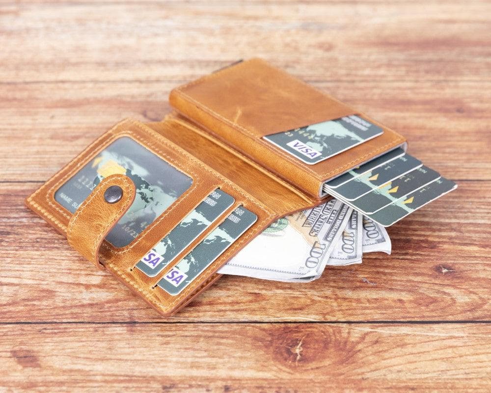 Light Brown Leather RFID Protection Credit Debit Pop Up Card Holder Wallet Case - Bomonti - 5