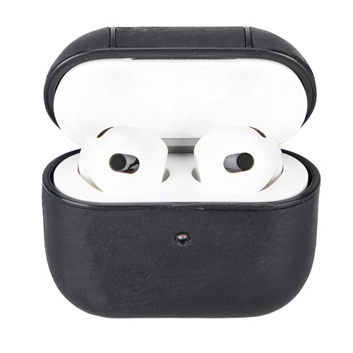 Luxury Black Leather Apple AirPods Flip Cover Case with Back Hook 3rd Generation - Bomonti - 5