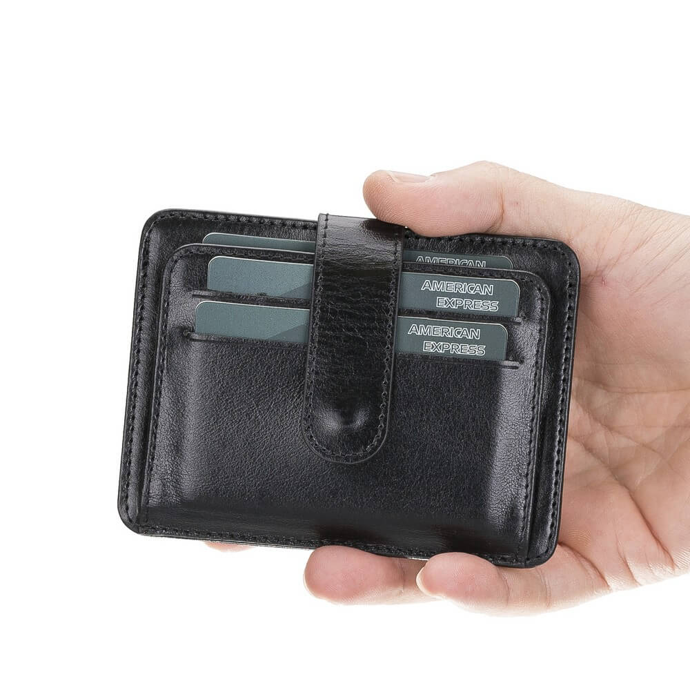 Luxury Black Leather Bifold Card Holder with Snap Closure - Bomonti - 1