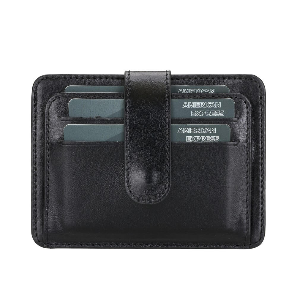 Luxury Black Leather Bifold Card Holder with Snap Closure - Bomonti - 2