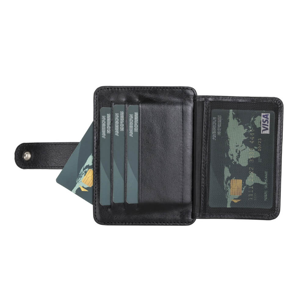 Luxury Black Leather Bifold Card Holder with Snap Closure - Bomonti - 5