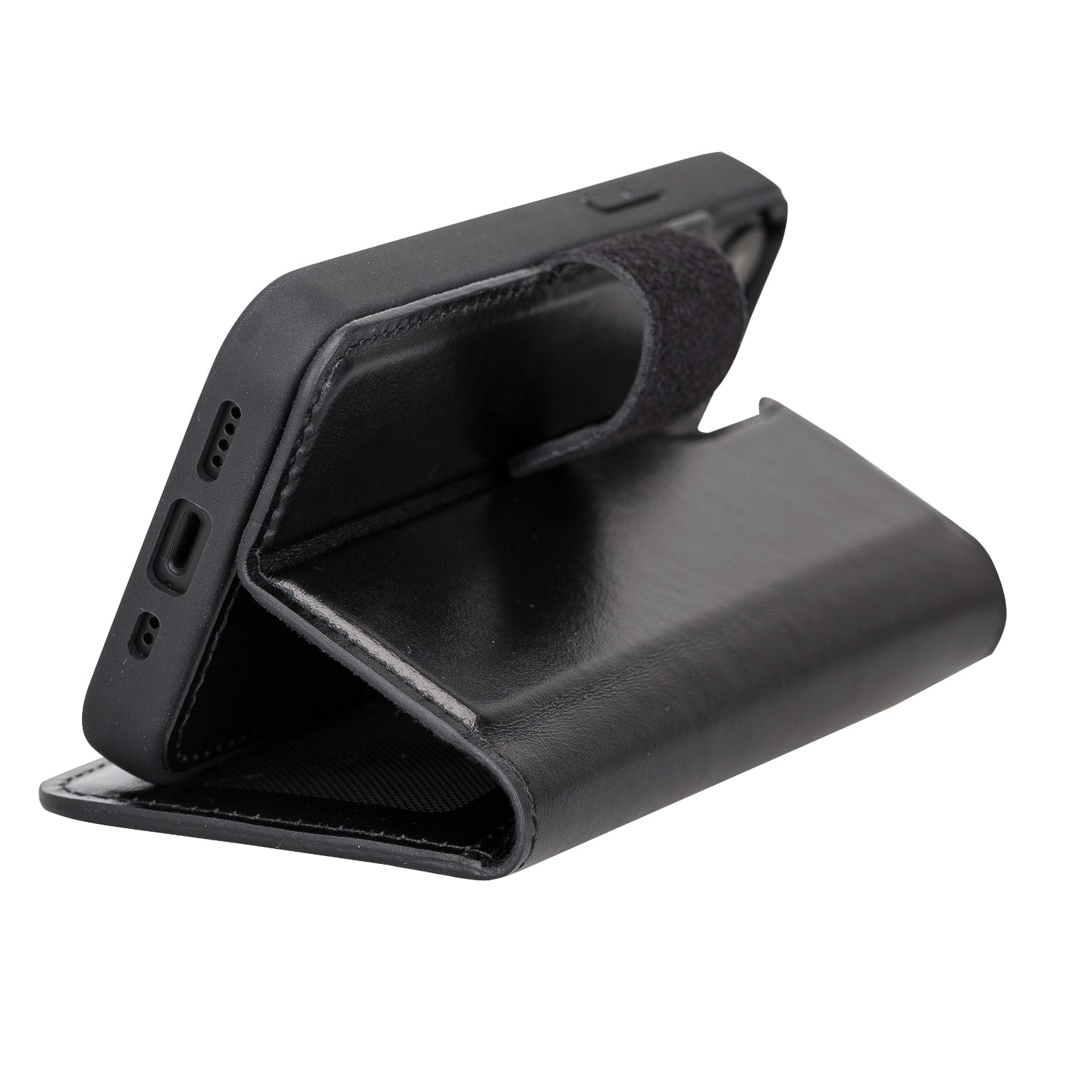 Black Leather iPhone 13 Mini Detachable Bi-Fold RFID Wallet Case with MagSafe & Card Holder - Bomonti - 7