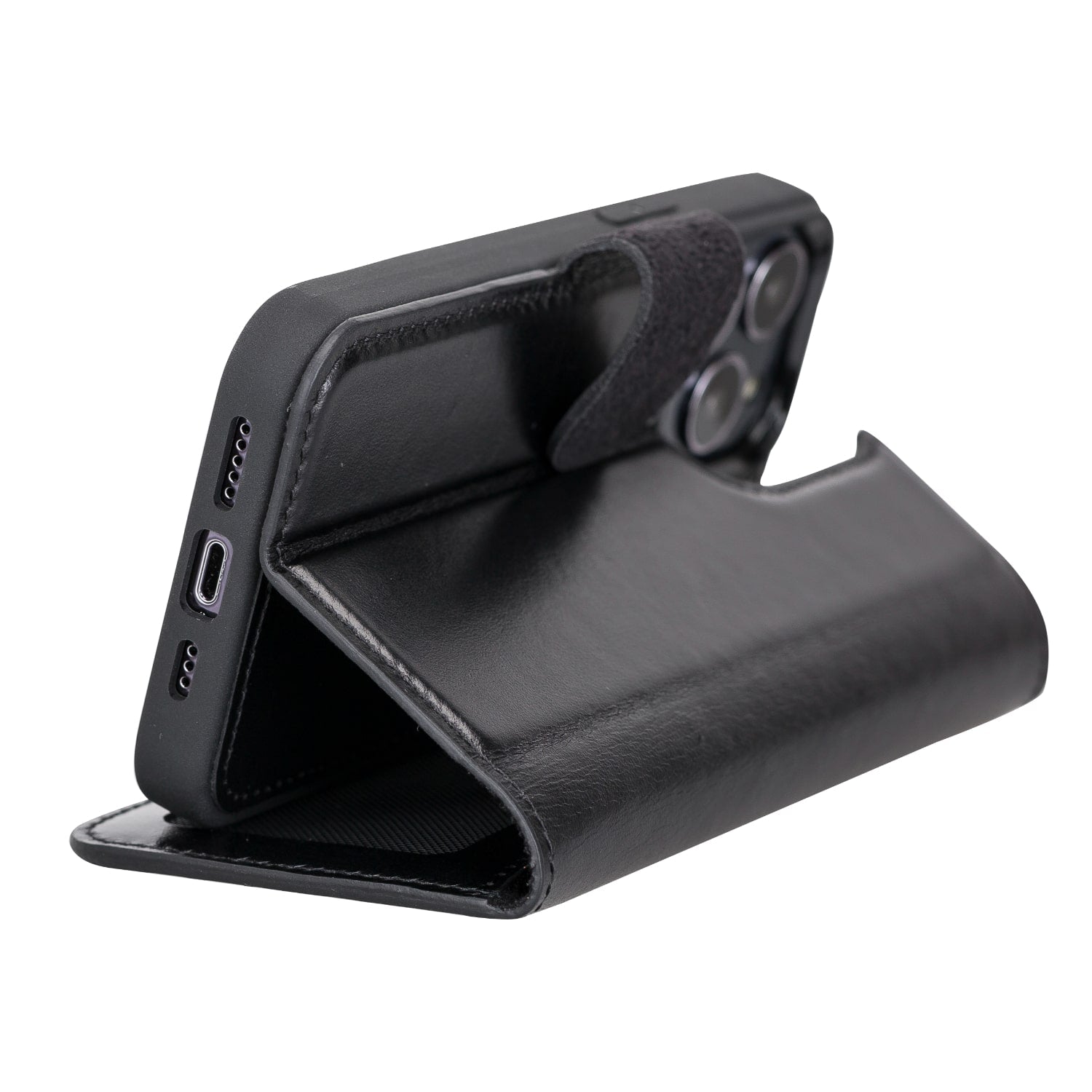 Luxury Black Leather iPhone 13 Pro Wallet Case with MagSafe & RFID Card Holder - Bomonti - 7