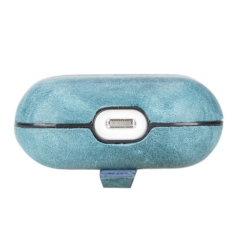 Luxury Blue Leather Apple AirPods Flip Cover Case with Back Hook 3rd Generation - Bomonti - 3