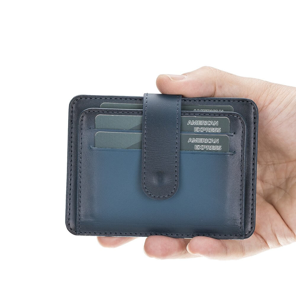 Luxury Navy Blue Leather Bifold Card Holder with Snap Closure - Bomonti - 1