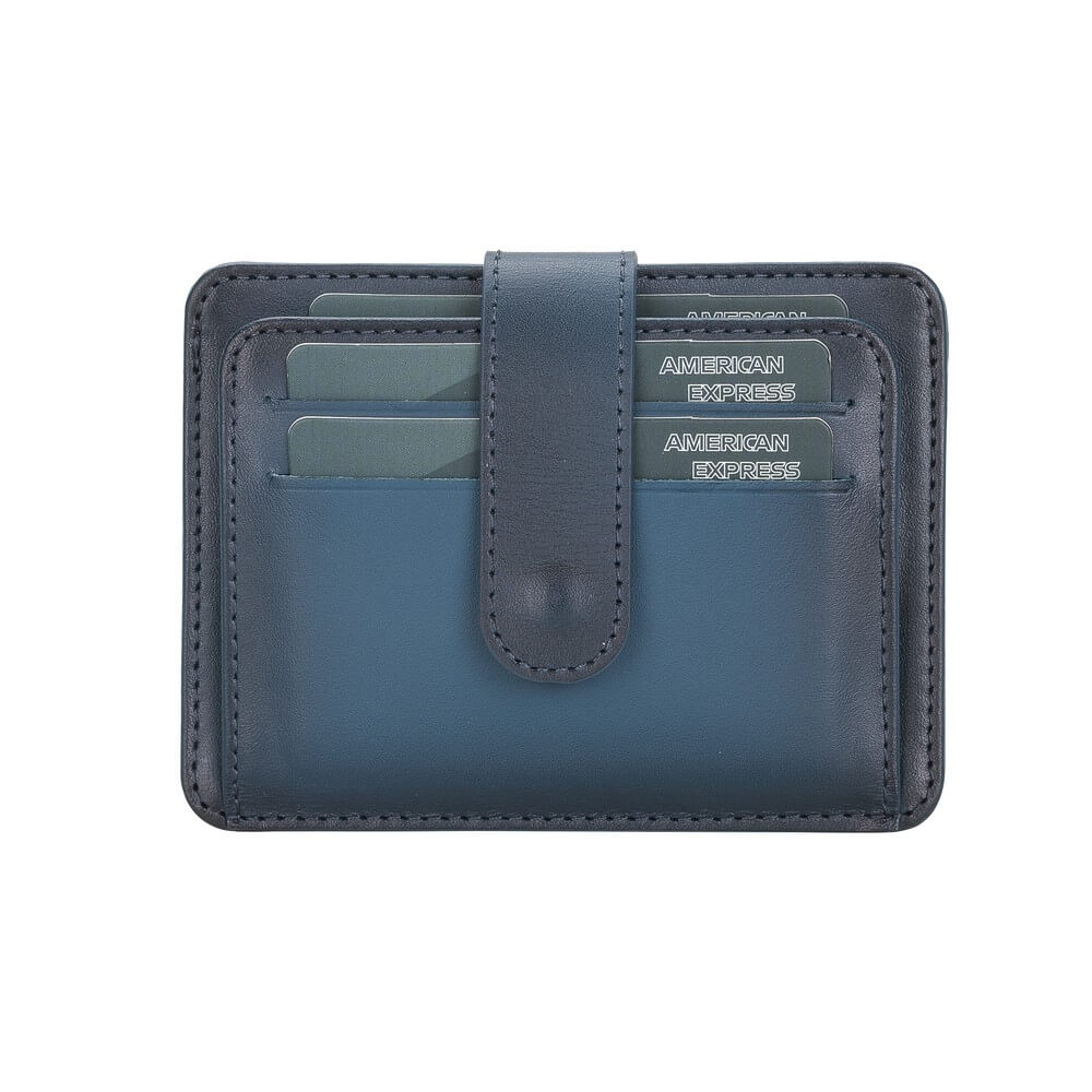 Luxury Navy Blue Leather Bifold Card Holder with Snap Closure - Bomonti - 2