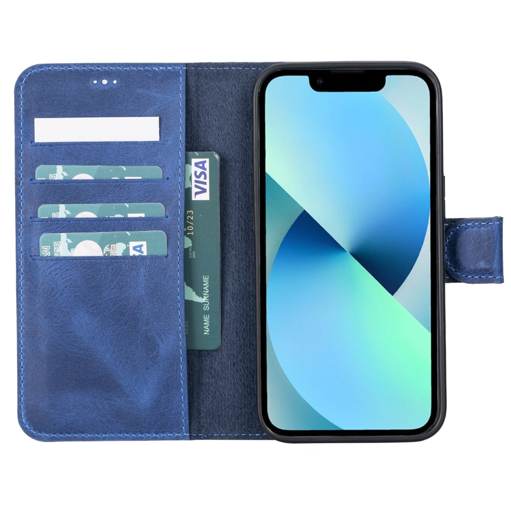 Blue Leather iPhone 13 Detachable Bi-Fold RFID Wallet Case with MagSafe & Card Holder - Bomonti - 3