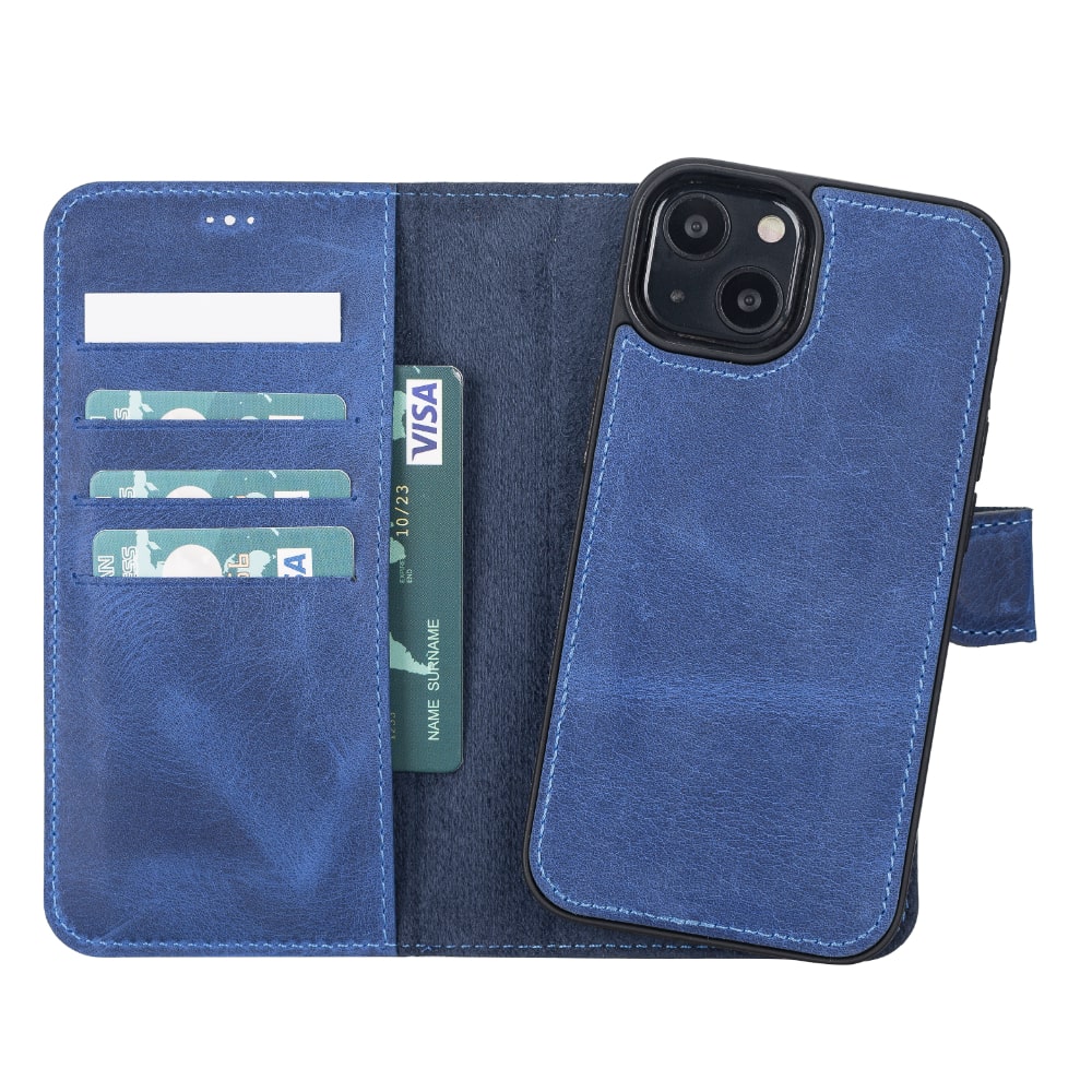 Blue Leather iPhone 13 Detachable Bi-Fold RFID Wallet Case with MagSafe & Card Holder - Bomonti - 4