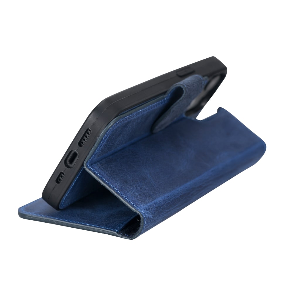 Blue Leather iPhone 13 Detachable Bi-Fold RFID Wallet Case with MagSafe & Card Holder - Bomonti - 7
