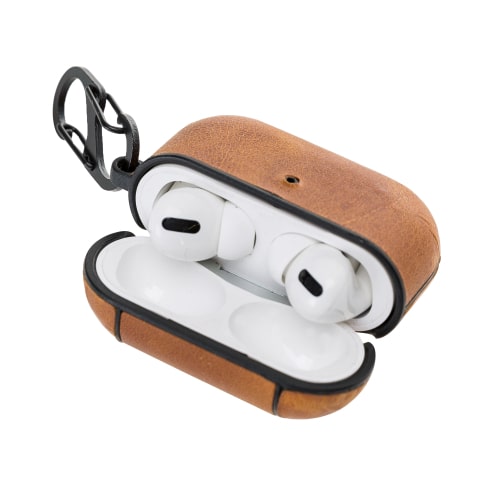 Luxury Brown Leather Apple AirPods Pro Cover Flip Case with Side Hook - Bomonti - 5