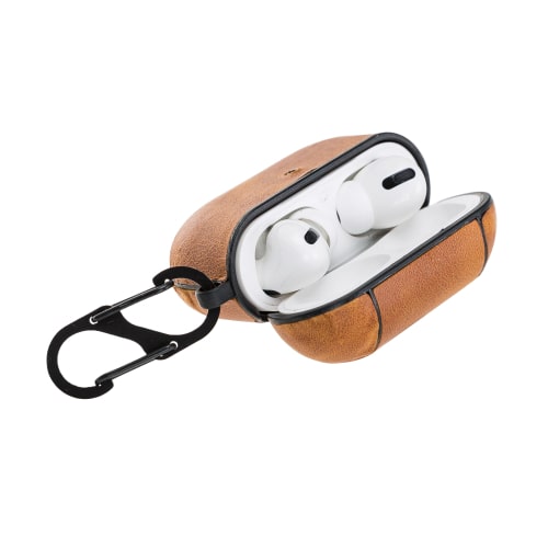 Luxury Brown Leather Apple AirPods Pro Cover Flip Case with Side Hook - Bomonti - 6