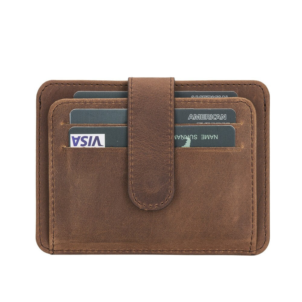 Luxury Brown Leather Bifold Card Holder with Snap Closure - Bomonti - 2
