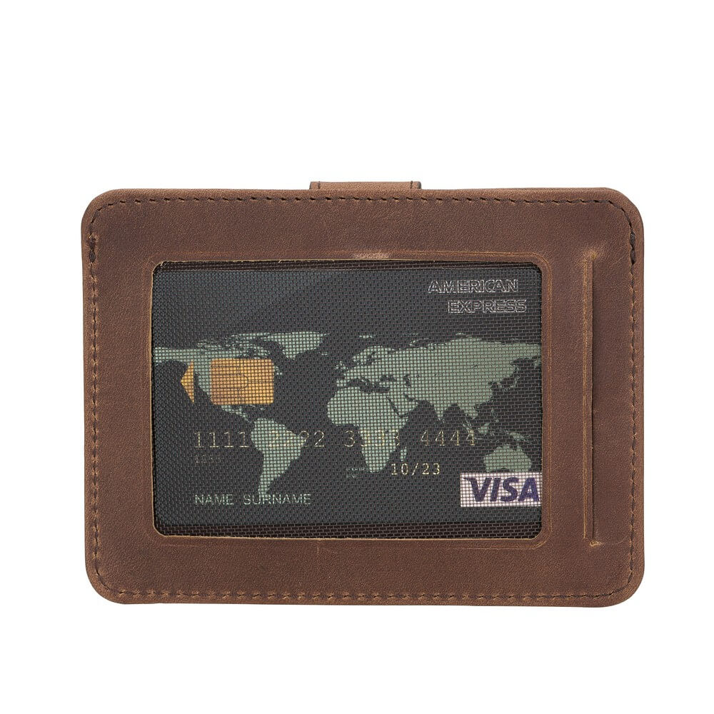Luxury Brown Leather Bifold Card Holder with Snap Closure - Bomonti - 3
