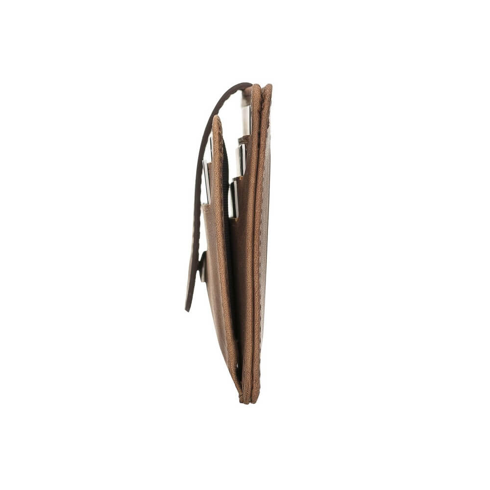 Luxury Brown Leather Bifold Card Holder with Snap Closure - Bomonti - 4